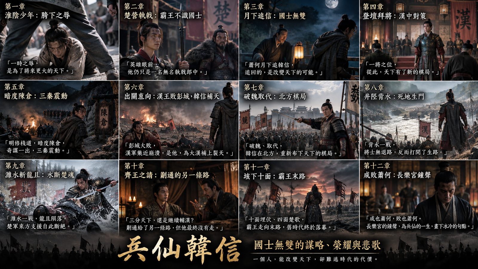 《兵仙韓信》十二章總覽：由淮陰胯下之辱到長樂宮鐘聲